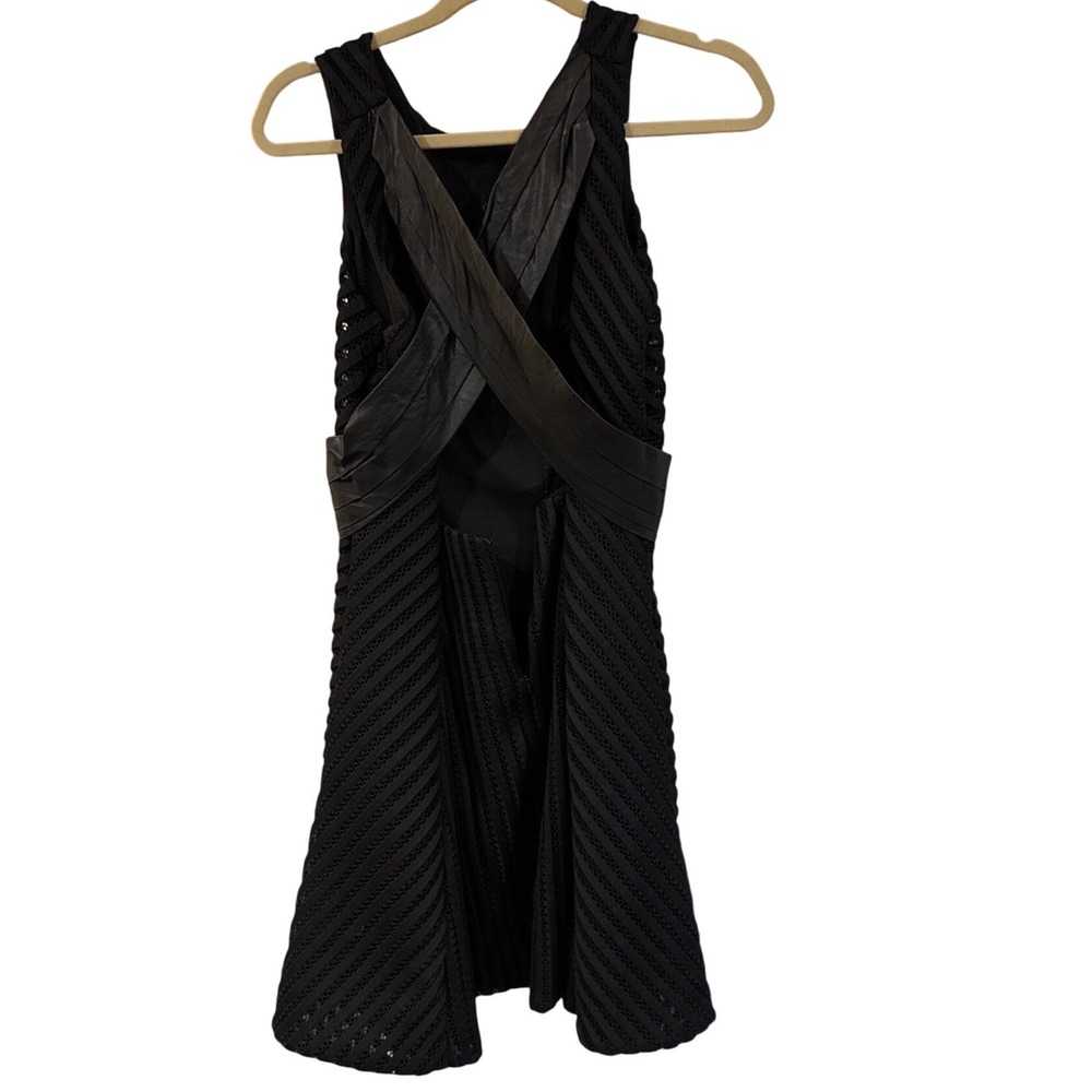Dance & Marvel Black Pointelle Sleeveless Dress Faux Leather X-Back Woman M Goth